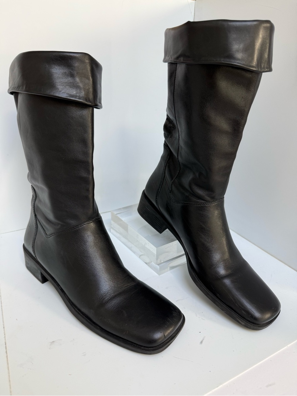 Naturalizer Women’s Black Leather Mid-Calf Boots Size 7.5N Narrow Fold Over Cuff